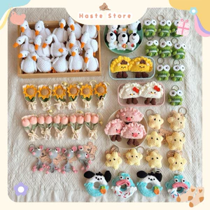 Móc Khoá Len Tổng Hợp Ếch Bó Hoa Mini Tulip Dimsum Há Cảo Mandu Snoopy Ngôi Sao Twinkle Dễ Thương Handmade