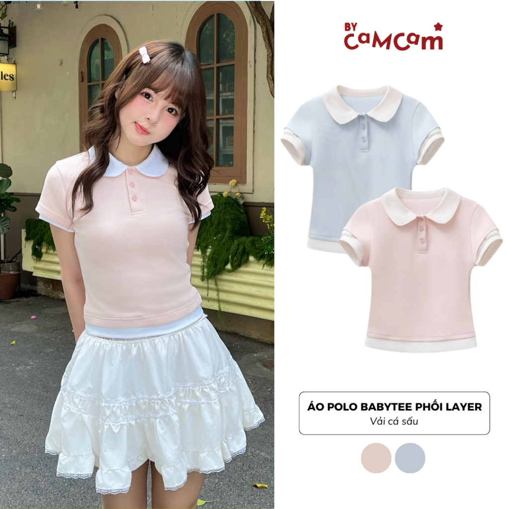 Áo Polo Babytee Phối Layer 𝑩𝒚𝒄𝒂𝒎𝒄𝒂𝒎 Form Có Cách Điệu Nữ Tính APN511