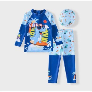 BK60 Bộ đồ bơi bé trai dài tay chống nắng khủng long dễ thương kèm mũ 10-40kg
