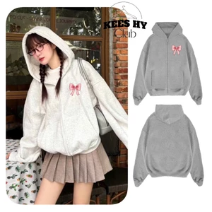 Áo Khoác Hoodie Zip Nữ In Nơ Hồng Form Rộng mũ 2 Lớp Siêu To Chất Liệu Nỉ Bông Hàn Dày Dặn Cao Cấp
