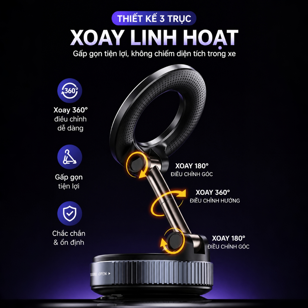 Giá Đỡ Điện Thoại Ô Tô Nam Châm Cao Cấp Gắn Taplo Xe Hơi Xoay Đa Năng Dẫn Đường Chắc Chắn