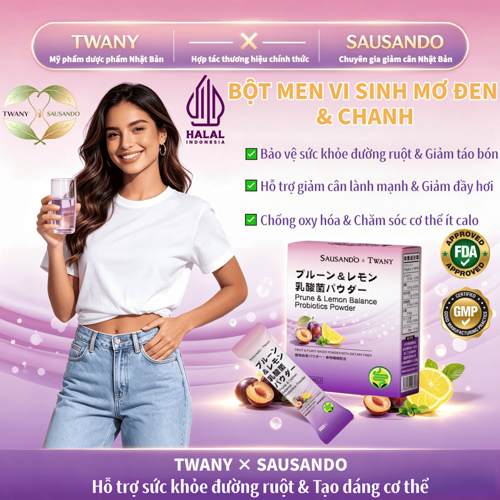 Cải Thiện Táo Bón, Giảm Đầy Hơi, Hỗ Trợ Tiêu Hóa | Bột Men Vi Sinh Mận Tây Chanh Công Thức Nhật Bản 12 Gói