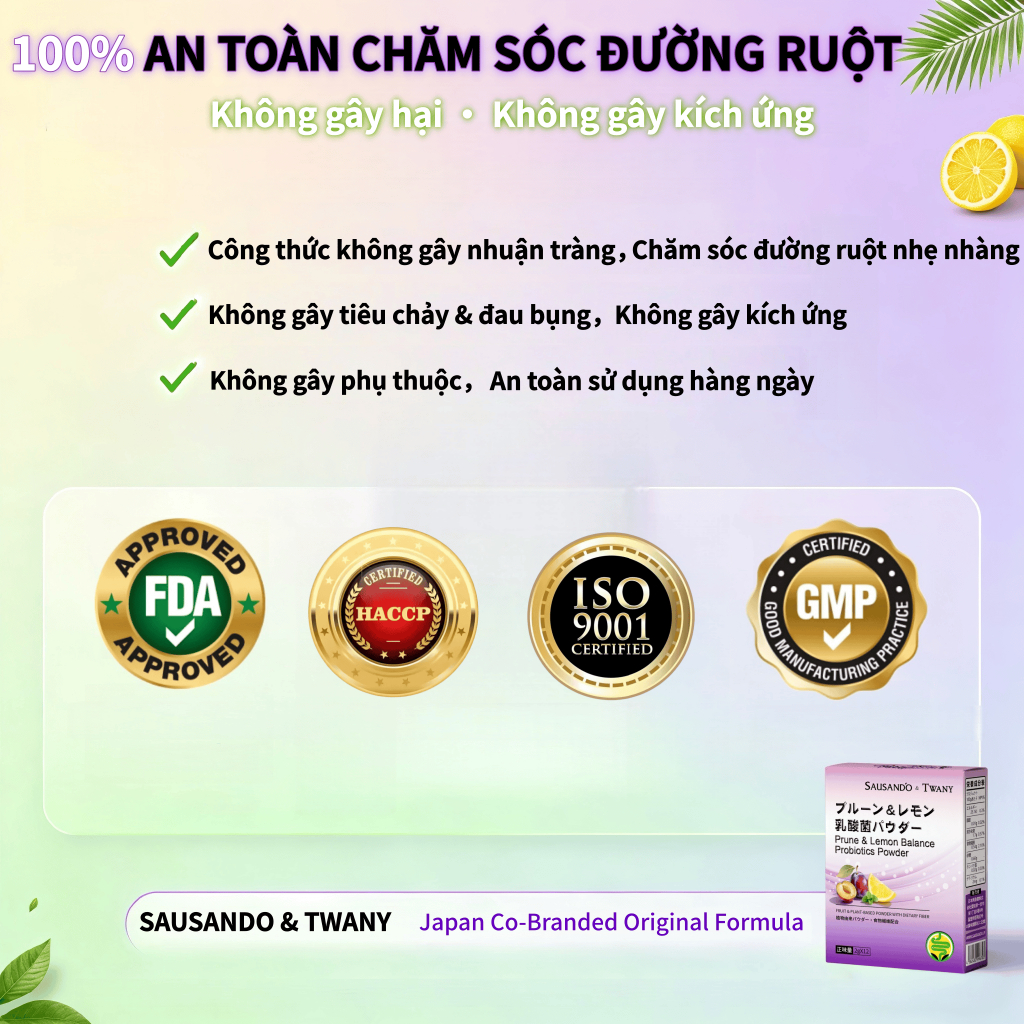 Cải Thiện Táo Bón, Giảm Đầy Hơi, Hỗ Trợ Tiêu Hóa | Bột Men Vi Sinh Mận Tây Chanh Công Thức Nhật Bản 12 Gói