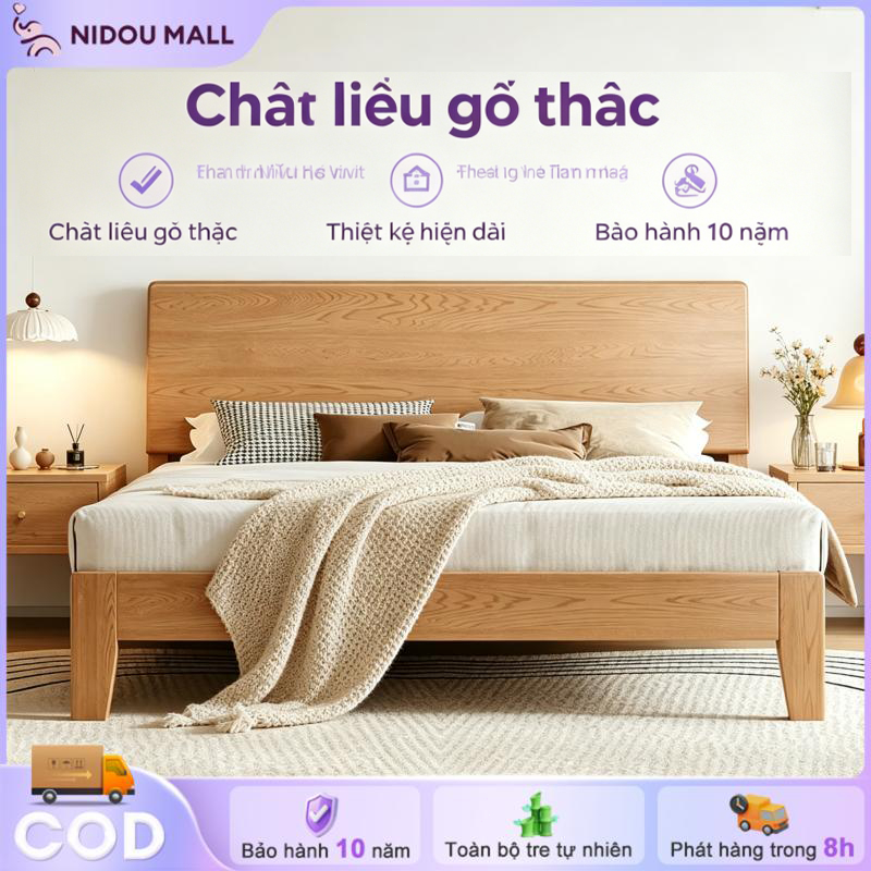 Giường Ngủ Gỗ Tre Tự Nhiên 1.2m/1.5m/1.8m Chống Ẩm Chống Mốc Chống Mối Không Formaldehyde Đầu