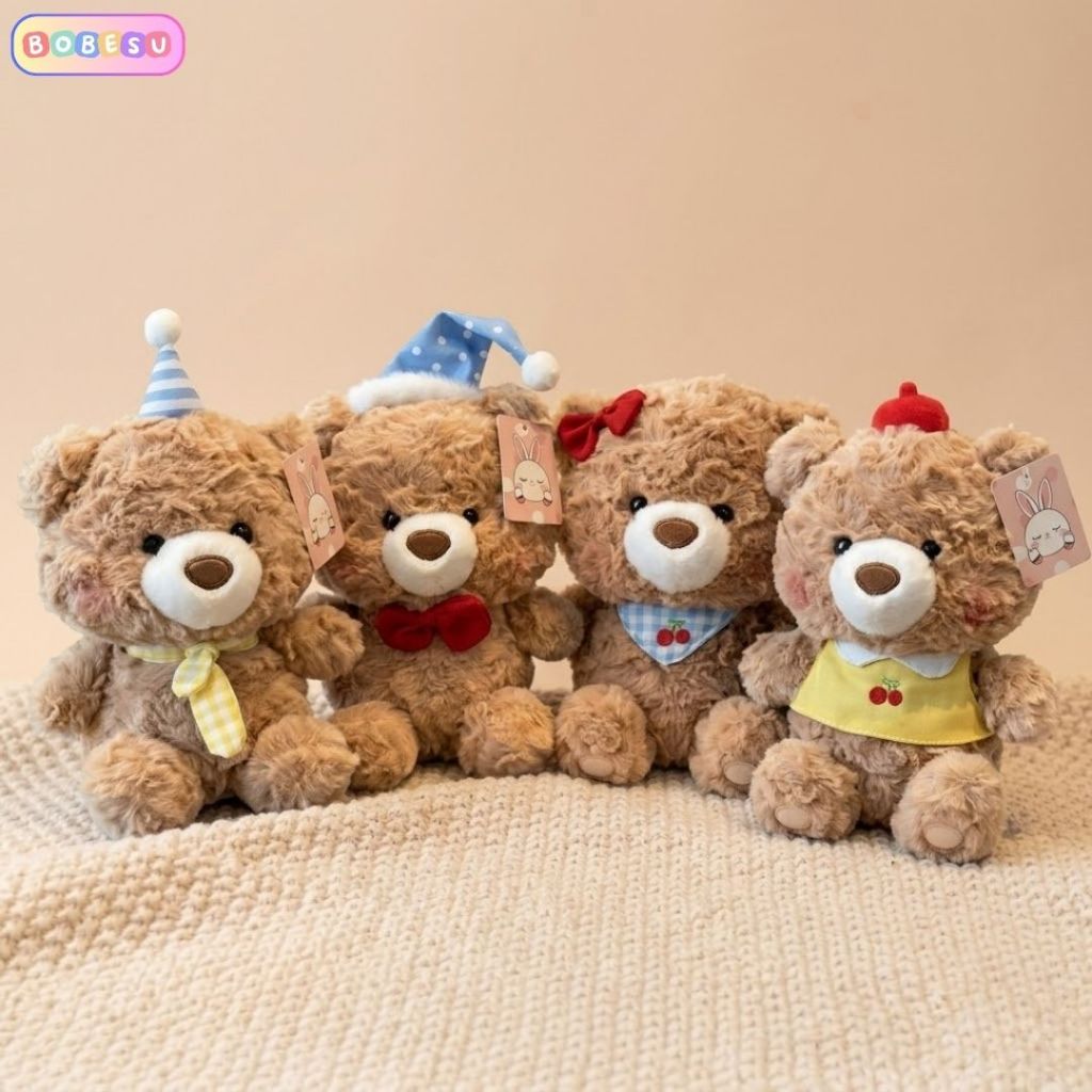 Gấu Bông Teddy Mini Lông Xù Đeo Mũ Yếm Dễ Thương, Gấu Teddy 25Cm Đáng Yêu Quà Tặng Sinh Nhật Cho Bé,Bạn Gái