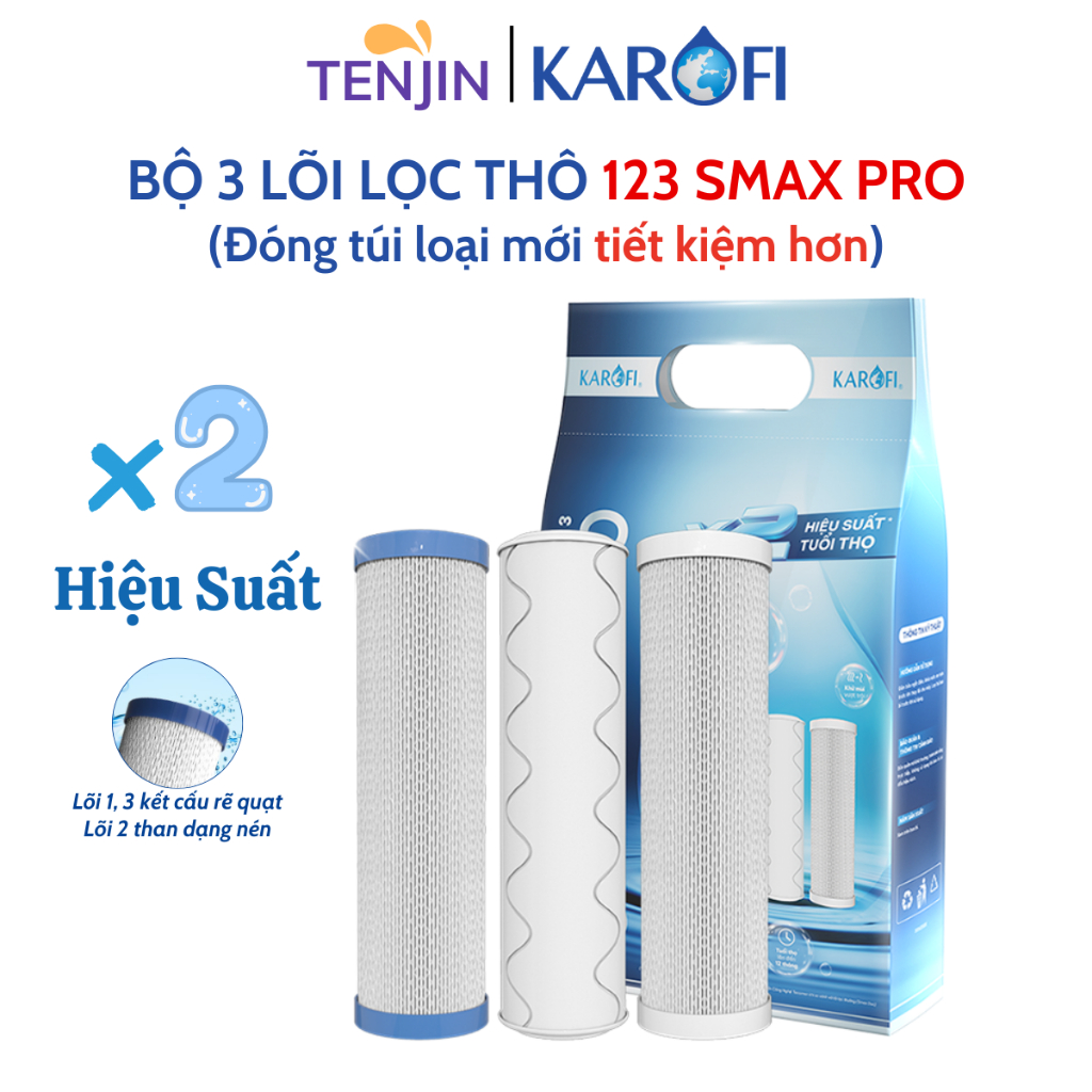 Combo 3 Lõi Lọc Thô 123 Smax Pro Karofi- Dòng Đóng Túi Mới Nhất- Tiết Kiệm Hơn