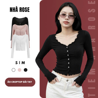 Áo Croptop Nữ Dài Tay Đính Cúc Cổ Tim Cuộn Biên Ôm Body Bozip Chất Vải Thun WAC006