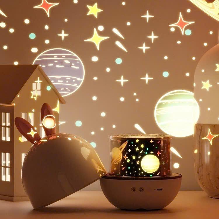 Set Combo Quà Tặng Bé Gái Decor Square: Đèn Thỏ Chiếu Sao & Đèn Ngủ Hoa (Gói Quà + Túi Giấy)