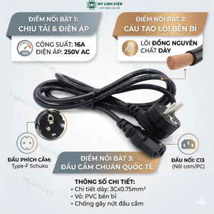 Dây nguồn nồi cơm điện lõi 3x0.75mm dài 1,5m chất lượng cao