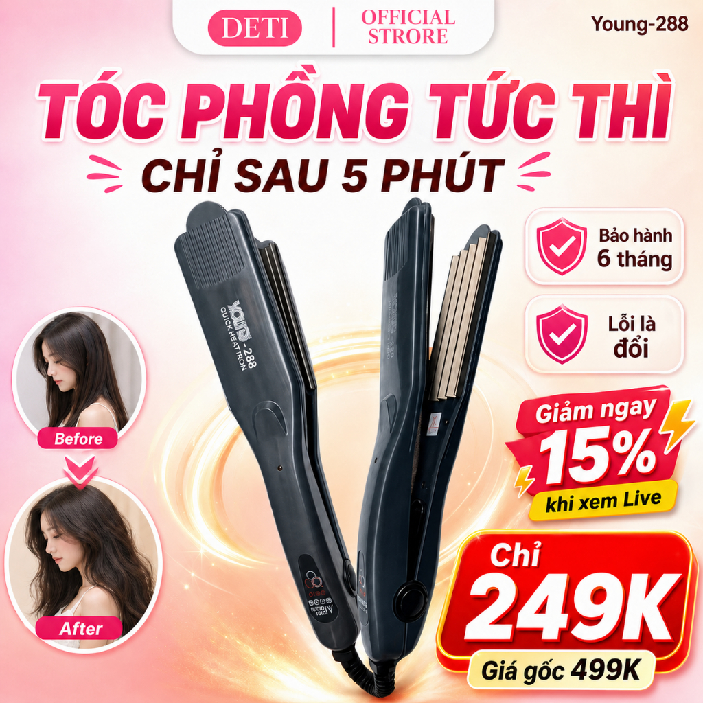 Máy dập xù DETI bấm xù , bấm phồng tạo kiểu tóc làm phồng chân tóc bản to cao cấp young - 288 DETI SHOP