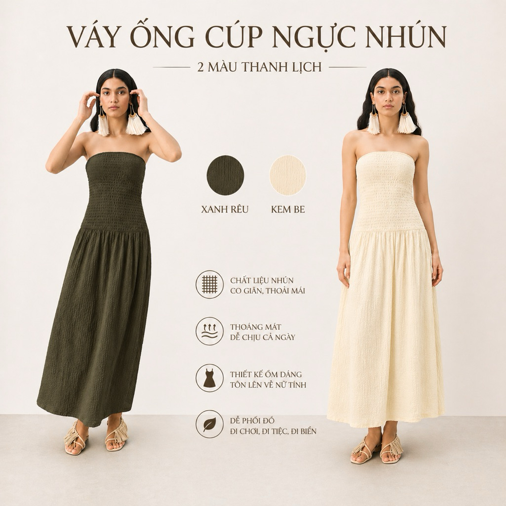 Váy Quây Xếp Nếp Dáng Dài - HMTQXK