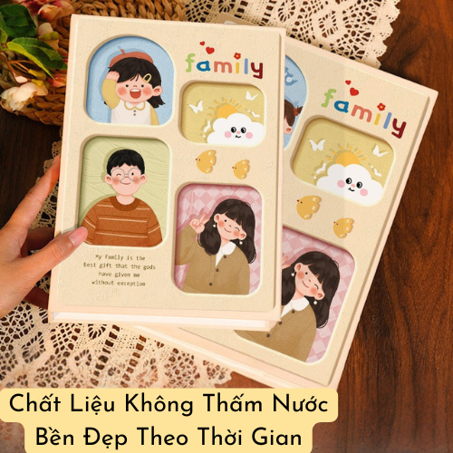 Album Ảnh Gia Đình Nhiều Ngăn, Album Ảnh Dễ Thương K Thước 19x26 cm, Dày 200 Trang, Khung Ảnh Ngang