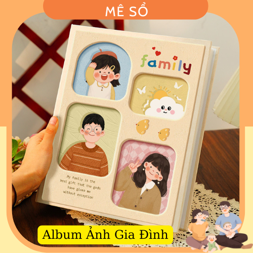 Album Ảnh Gia Đình Nhiều Ngăn, Album Ảnh Dễ Thương K Thước 19x26 cm, Dày 200 Trang, Khung Ảnh Ngang