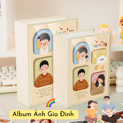 Album Ảnh Gia Đình Nhiều Ngăn, Album Ảnh Dễ Thương K Thước 19x26 cm, Dày 200 Trang, Khung Ảnh Ngang