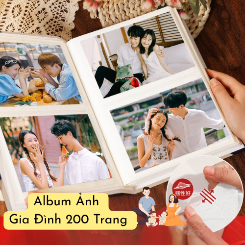 Album Ảnh Gia Đình Nhiều Ngăn, Album Ảnh Dễ Thương K Thước 19x26 cm, Dày 200 Trang, Khung Ảnh Ngang