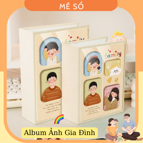 Album Ảnh Gia Đình Nhiều Ngăn, Album Ảnh Dễ Thương K Thước 19x26 cm, Dày 200 Trang, Khung Ảnh Ngang