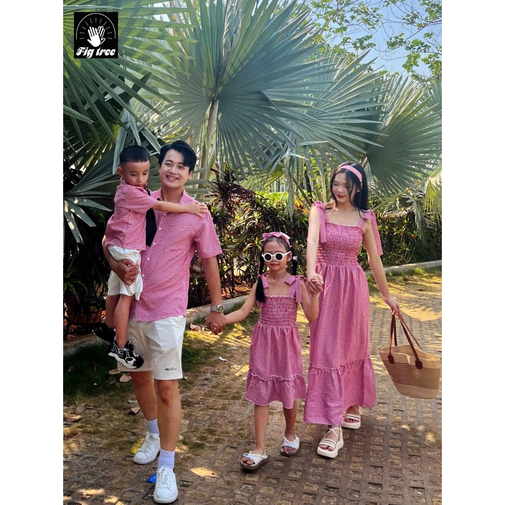 Áo Gia Đình Fig Tree Caro Đỏ Trắng Du Lịch, Đi Biển, Picnic Model Đón Hè, Hàng thiết kế, MS 195 New