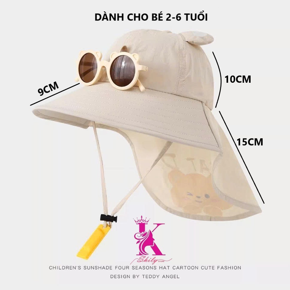 Mũ chống nắng trẻ em 2-6 tuổi Kèm Kính Đeo Thời Trang và Còi thổi Ngăn đến 99% Tia UV
