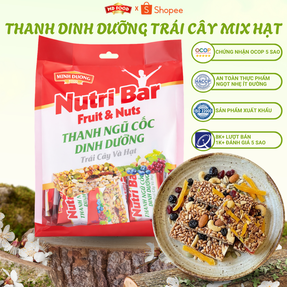 Thanh ngũ cốc hạt dinh dưỡng MD Food mix trái cây, rong biển ít ngọt tiện lợi tốt cho sức khỏe