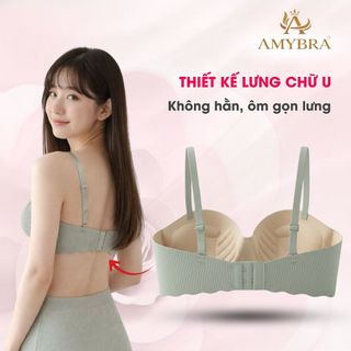 Áo ngực nữ su trơn kẻ sọc, Áo lót nữ không gọng mút bàn tay nâng ngực thoáng mát AMYBRA A5277