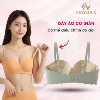 Áo ngực nữ su trơn kẻ sọc, Áo lót nữ không gọng mút bàn tay nâng ngực thoáng mát AMYBRA A5277