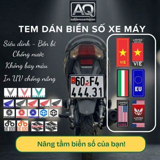 Sticker Dán Biển Số Xe Máy – In UV Chống Nắng, Không Phai Màu – Nhiều Mẫu Quốc Kỳ, Logo Xe