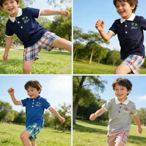 Bộ Hè Bé Trai Áo Polo Quần Kẻ F0842 4 Màu Hàng Dư Xịn Size 80-85 (8-10kg) – Set Đồ Trẻ Em