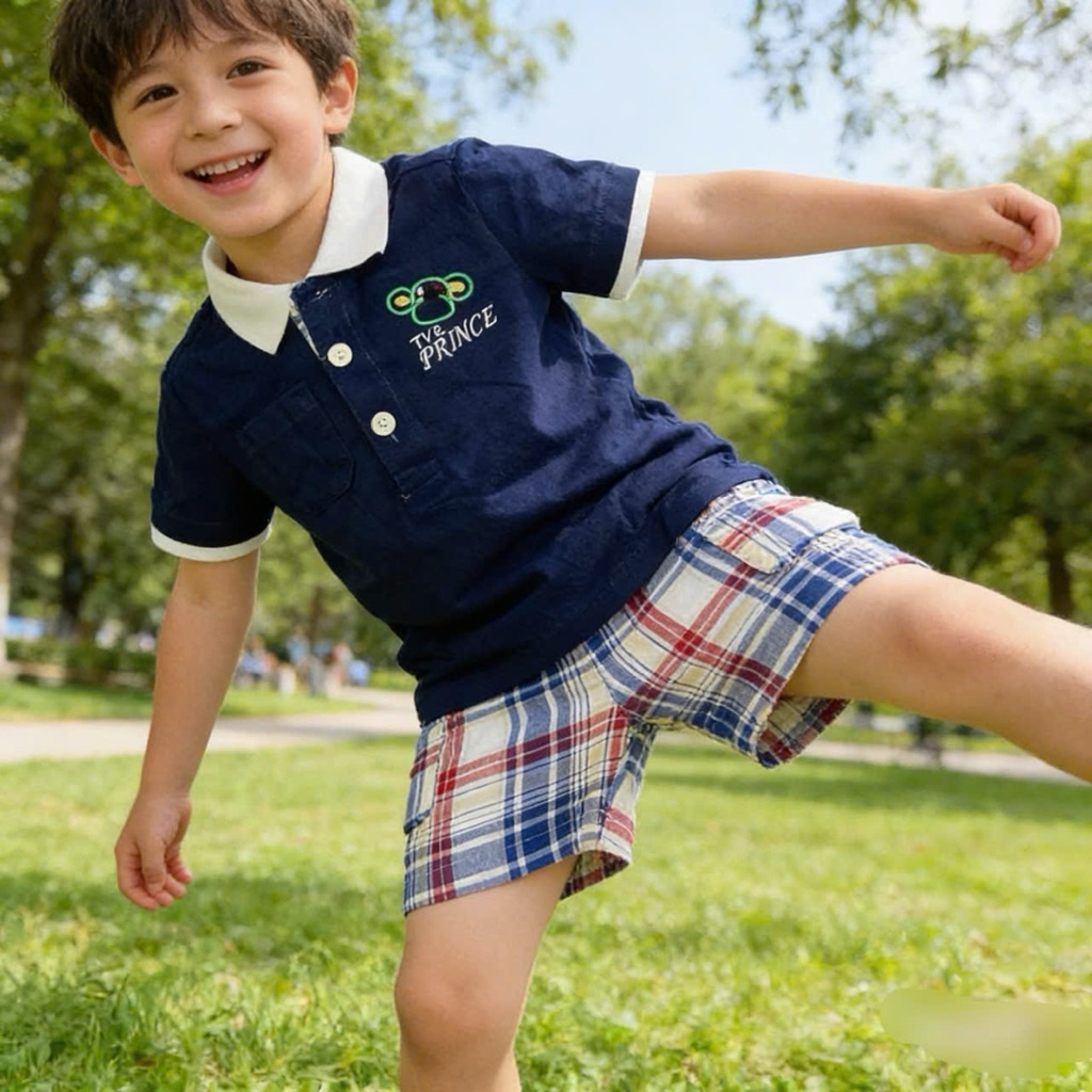 Bộ Hè Bé Trai Áo Polo Quần Kẻ F0842 4 Màu Hàng Dư Xịn Size 80-85 (8-10kg) – Set Đồ Trẻ Em