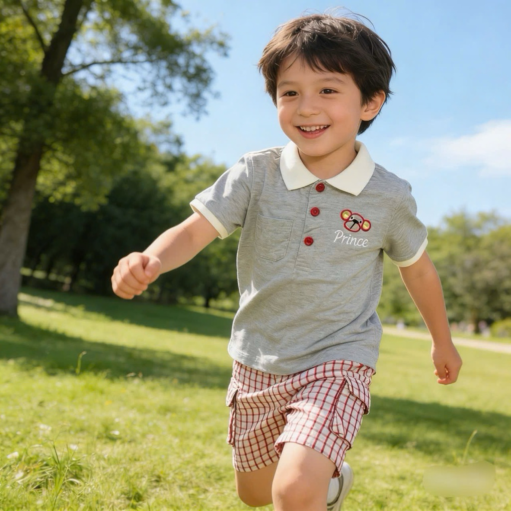 Bộ Hè Bé Trai Áo Polo Quần Kẻ F0842 4 Màu Hàng Dư Xịn Size 80-85 (8-10kg) – Set Đồ Trẻ Em