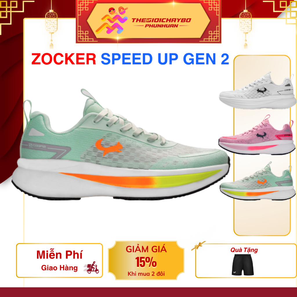 Giày Chạy Bộ Zocker Speed Up Gen 2 Siêu Nhẹ Siêu Nảy 60% Công Nghệ Shank Board Chống Xoắn Chuyên Dụng Marathon Tập Gym