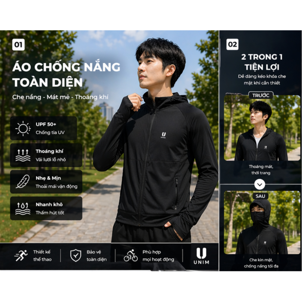 [Hỏa Tốc] Áo Khoác Chống Nắng Nam Nữ Unim Fashion Có Lưới Thông Hơi Chất Polyeste Thế Hệ Mới Mặt Vải Kim Cương Thoáng Kh