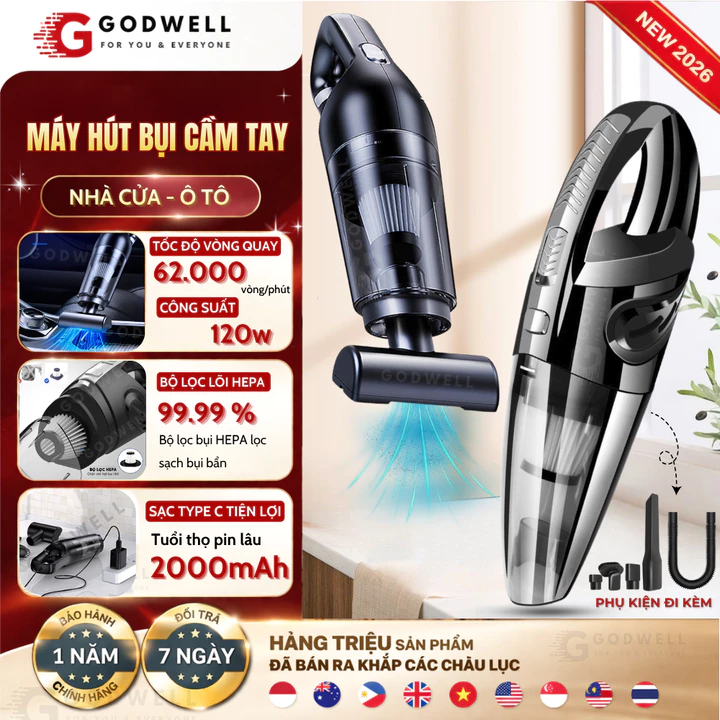 Máy Hút Bụi Cầm Tay Mini Không Dây, Máy Hút Bụi Mạnh 6000 mpa, Hút Sàn Nhà, Ô Tô Pin Sạc Tiện Lợi