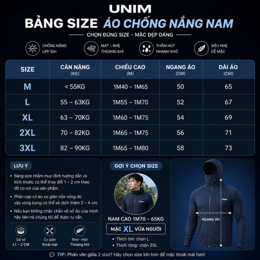 [Hỏa Tốc] Áo Khoác Chống Nắng Nam Nữ Unim Fashion Có Lưới Thông Hơi Chất Polyeste Thế Hệ Mới Mặt Vải Kim Cương Thoáng Kh