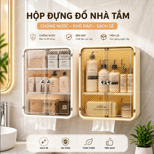 Hộp Đựng Đồ Nhà Tắm Treo Tường Đa Năng Dino, Tủ Nhựa Treo Tường Nhà Tắm Có Cửa Hips Nam Châm Tiện Lợi