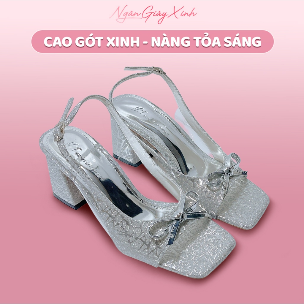Sandal Cao Gót Nữ Gót Trụ Nơ Số 8, Giày Nữ Thanh Lịch Tôn Dáng Đi Tiệc, Dự Event
