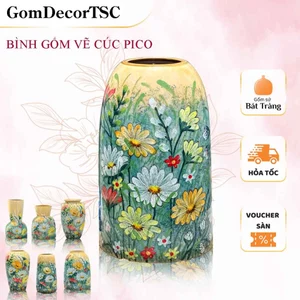 Bình Hoa Gốm Sứ Bát Tràng Vẽ Hoa Cúc Pico Cắm Hoa Trang Trí Phòng Khách GomDecorTSC
