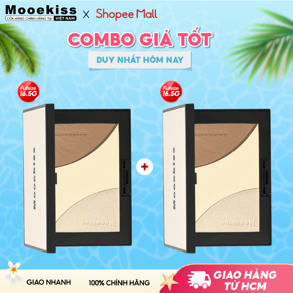 [KOC] Combo 2 Bảng phấn mắt Mooekiss Natural tạo khối và bắt sáng dành cho nữ Chống nước lâu trôi 3 màu 16.5G
