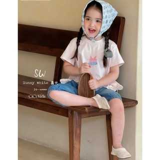 [B&G] Sét bộ Áo thun hồng bèo phối quần jean lững ống rộng, năng động cho bé diện đi chơi, đi học