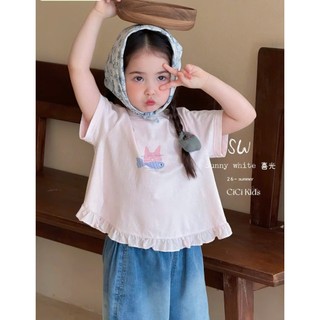 [B&G] Sét bộ Áo thun hồng bèo phối quần jean lững ống rộng, năng động cho bé diện đi chơi, đi học