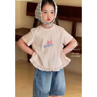 [B&G] Sét bộ Áo thun hồng bèo phối quần jean lững ống rộng, năng động cho bé diện đi chơi, đi học