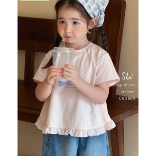 [B&G] Sét bộ Áo thun hồng bèo phối quần jean lững ống rộng, năng động cho bé diện đi chơi, đi học