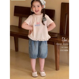 [B&G] Sét bộ Áo thun hồng bèo phối quần jean lững ống rộng, năng động cho bé diện đi chơi, đi học