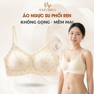 Áo Ngực Nữ Su Thạch Không Gọng Mút Liền Mềm Mịn, Áo Lót Hoa Nhí Phối Viền Ren Nữ Tính AMYBRA A1846