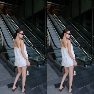 Đồ bộ nữ màu trắng thiết kế áo hai dây xòe nhẹ đính hoa nổi và chân váy chữ A