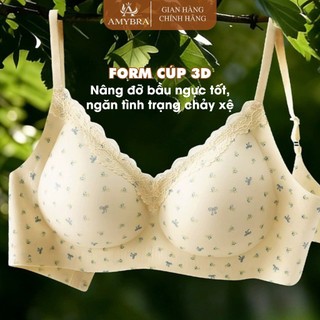 Áo Ngực Nữ Su Thạch Không Gọng Mút Liền Mềm Mịn, Áo Lót Hoa Nhí Phối Viền Ren Nữ Tính AMYBRA A1846