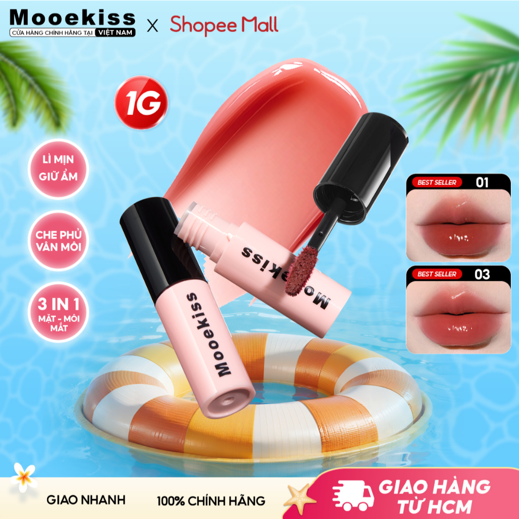 Son môi Mooekiss Mirror Lip Color làm sáng tông màu da bóng mỏng dễ tán 1g