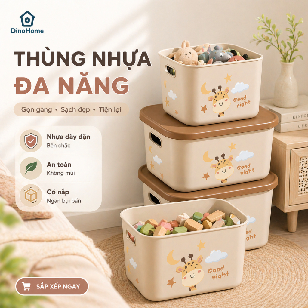 Thùng Nhựa Đựng Đồ Đa Năng Có Nắp Quai Cầm Chắc Chắn, Hộp Nhựa Đựng Đồ Chơi Cho Bé, Đồ Dùng Gia Đình