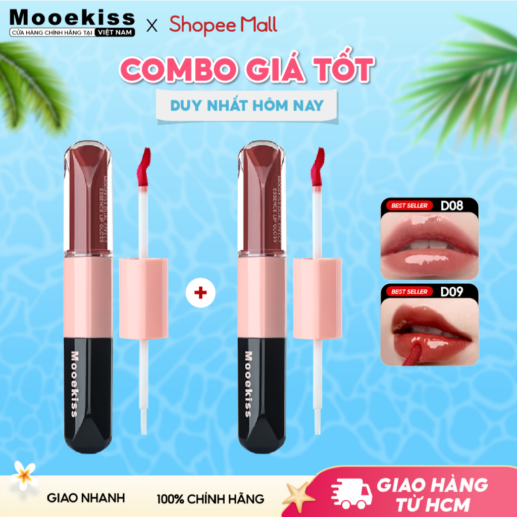 [LIVE] Combo 2 Son kem hai đầu Mooekiss  hai đầu lì và bóng dưỡng ẩm suốt 8 giờ không lem không tràn 2 trong 1 D01 6MLx2