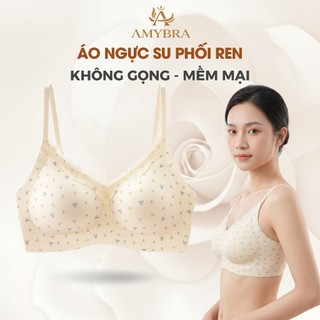 Áo Ngực Nữ Su Thạch In Hoa Nhí Thoáng Khí Không Gọng Không Lộ Viền Đệm Liền Viền Ren AMYBRA A1846