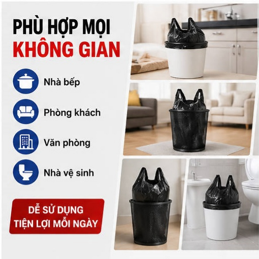 Túi rác dạng áo khoác dày màu đen, túi nhựa đựng rác cầm tay dùng trong nhà bếp